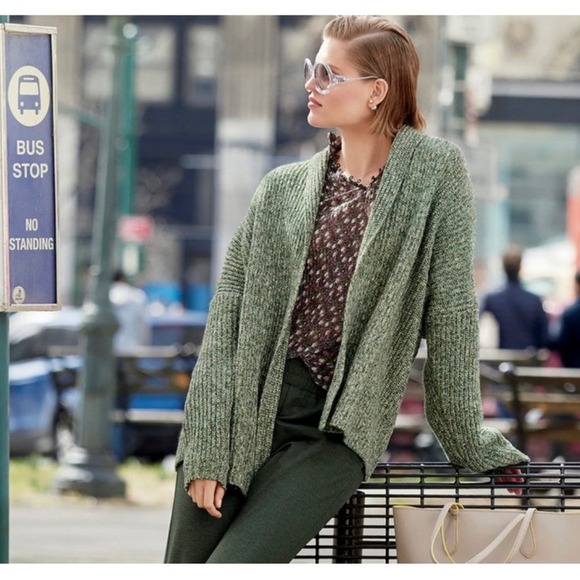 CAbi Sweaters - Cabi Green travel cardigan Ribbed Open‎ Front Sweater 3892 XS